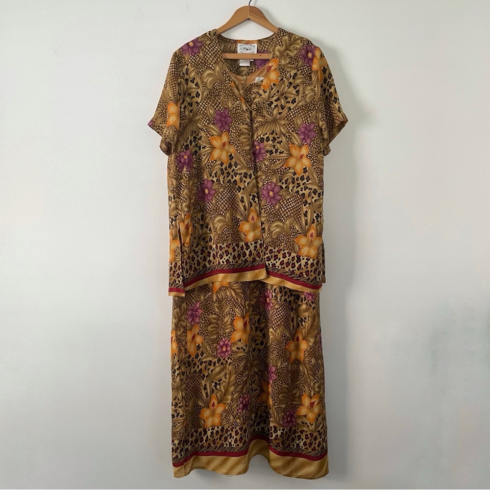 Vintage 90s Country Wear Collection Floral Animal Print Midi Dress Size Medium